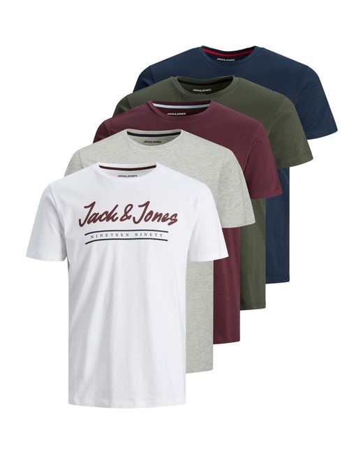 Jack & Jones Multicolor Urban 5 Pack Short Sleeve T Shirt for men