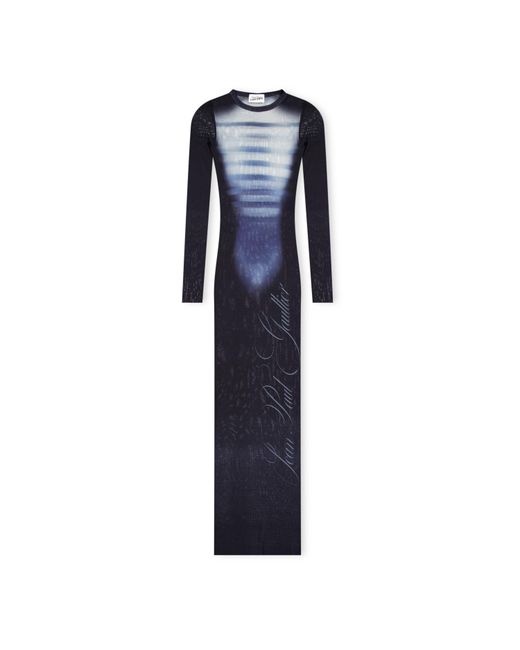 Jean Paul Gaultier Blue Long Sleeve Mesh Maxi Dress