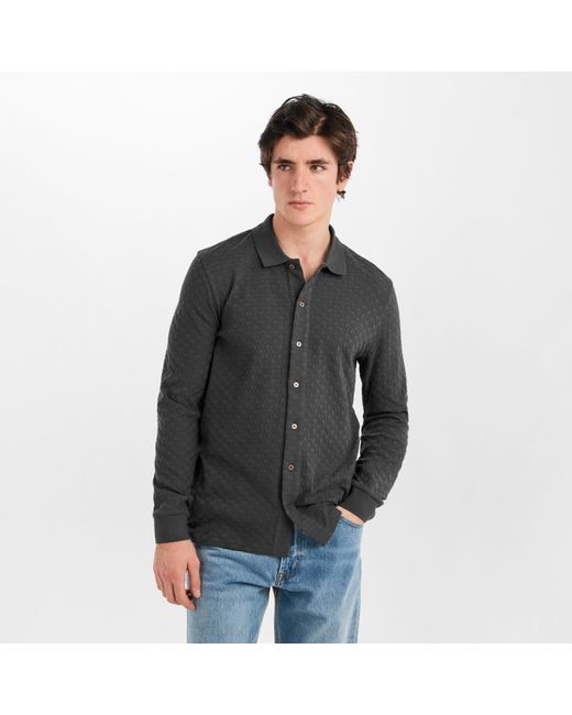 Paul Smith Gray Button Waffle Long Sleeve Polo Shirt for men
