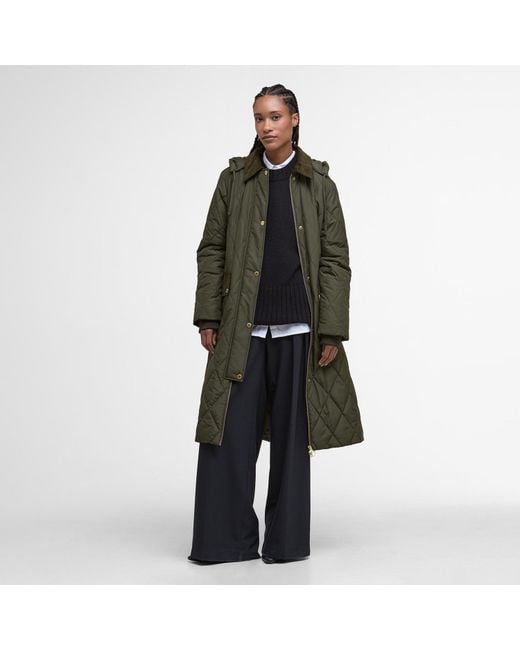 Barbour Green Meredith Hooded Long Sleeve Quilted Jacket