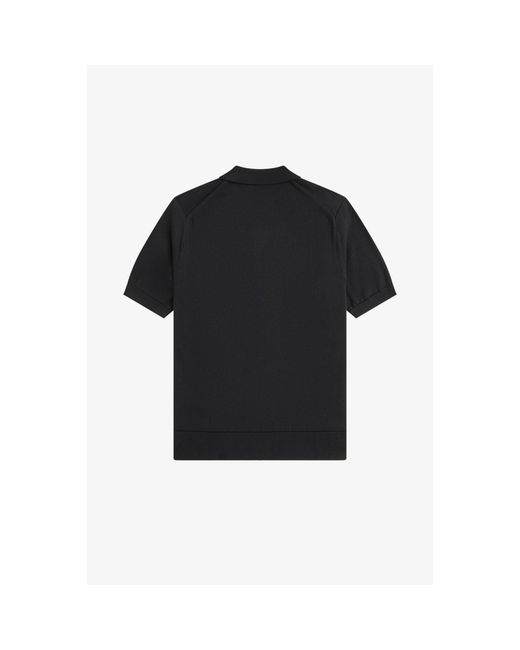 Fred Perry Black Knitted Short Sleeve Polo Shirt for men