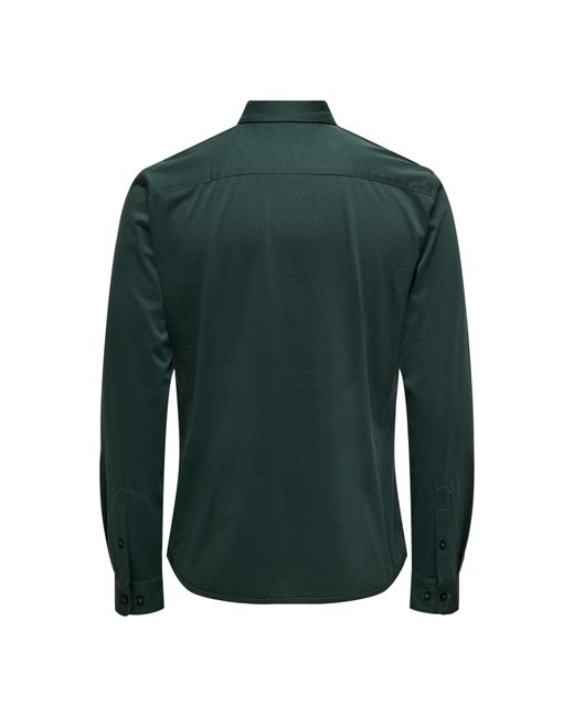 ONLY Green Long-Sleeve Plain Shirt for men