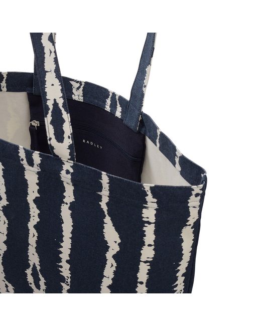 Radley Blue Tie Dye Stripe Large East West Open Top Tote