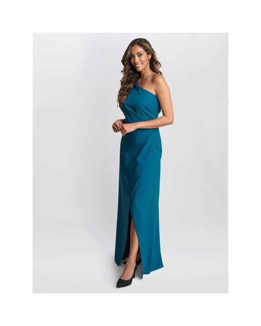 Gina Bacconi Blue Tori One Shoulder Crepe Maxi Dress