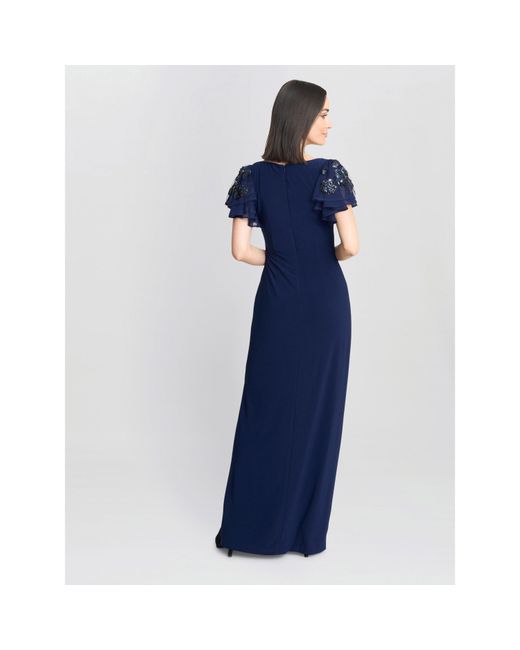 Gina Bacconi Blue Nicolette Jersey V-Neck Maxi Dress