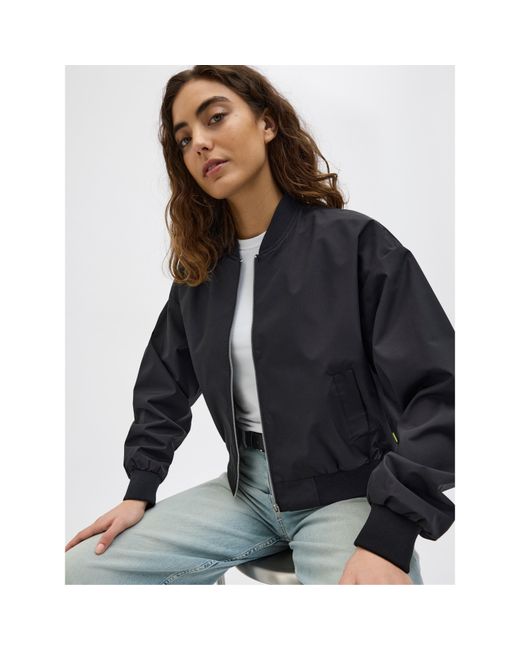 JJXX Black Ella Ribbed Zip Bomber Jacket