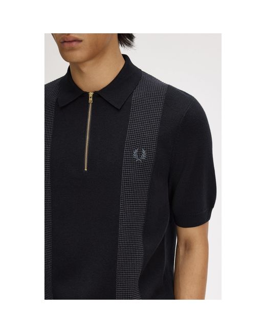Fred Perry Black Knitted Short Sleeve Polo Shirt for men