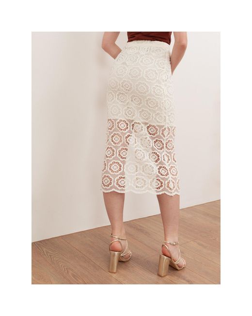 Lovedrobe Natural Crochet Lace Midi Skirt