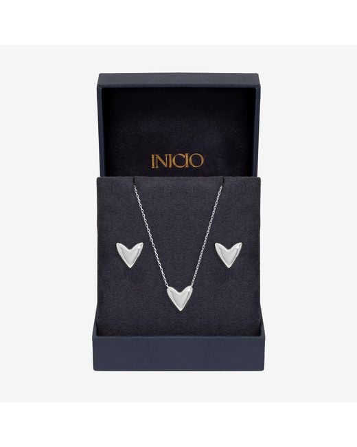 Inicio Blue Sterling Plated Puff Heart Set