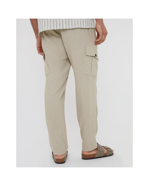 Threadbare Natural Linen Cargo Trousers for men