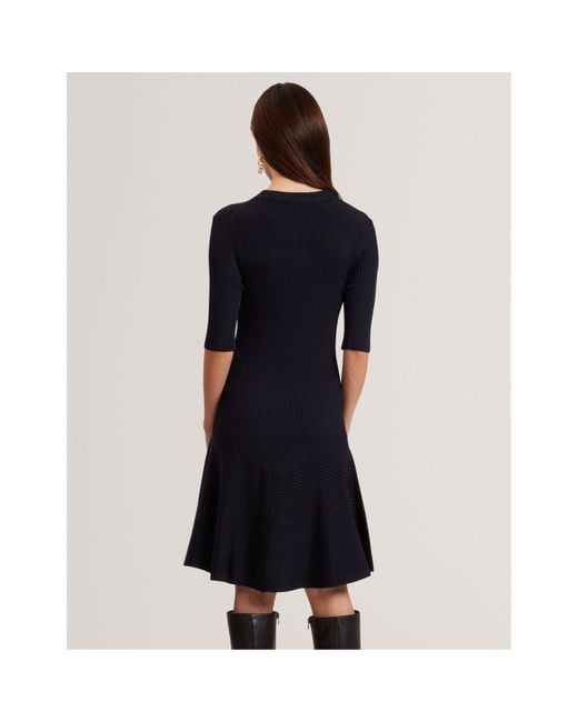 Ted Baker Blue Short-Sleeve Knitted Jumper Dress
