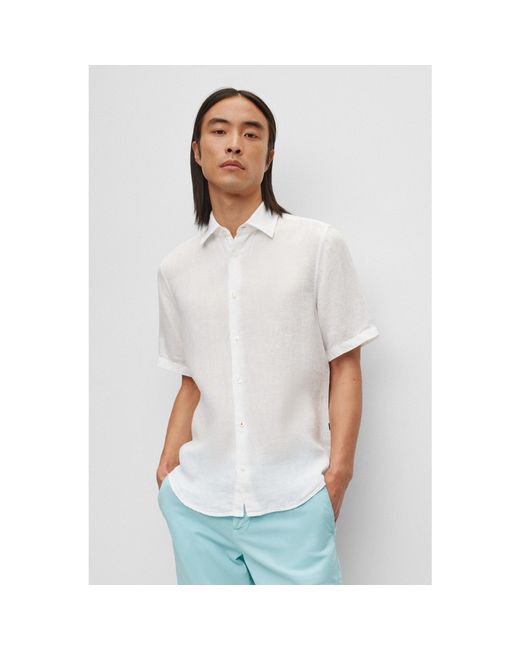 Boss Blue Rash 2 Lin Plain Short-Sleeve Shirt for men