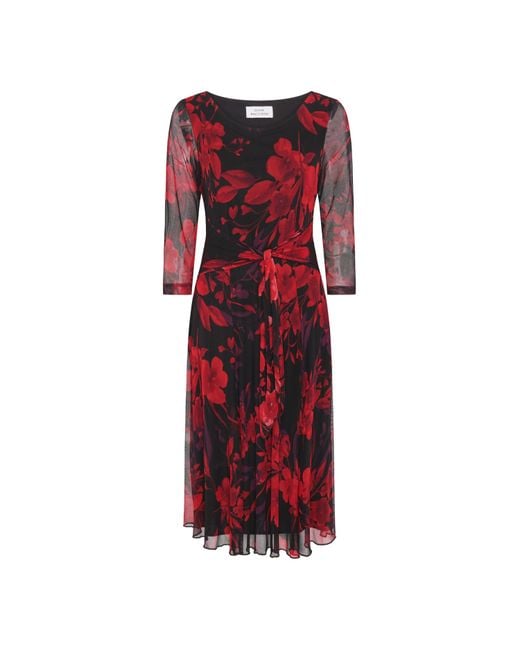 Gina Bacconi Red Honey Pleated Floral Dress