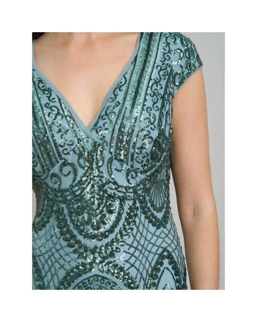 Gina Bacconi Blue Mimsy V Neck Beaded Maxi Dress