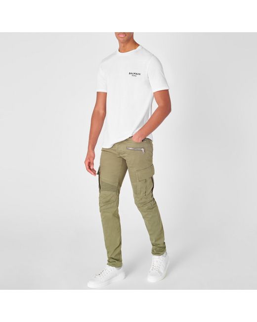 Balmain White Cotton Chest Logo T-Shirt for men
