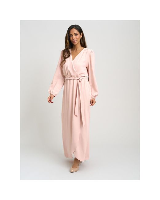 Gina Bacconi Pink Bow Wrap Long Sleeve Maxi Dress