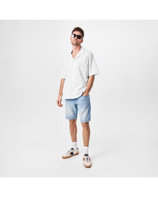 Boss White Embroidered Waffle Bowling Shirt for men