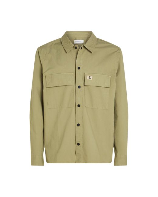 Calvin Klein Green Cargo Cotton Long Sleeve Relaxed Fit Overshirt for men