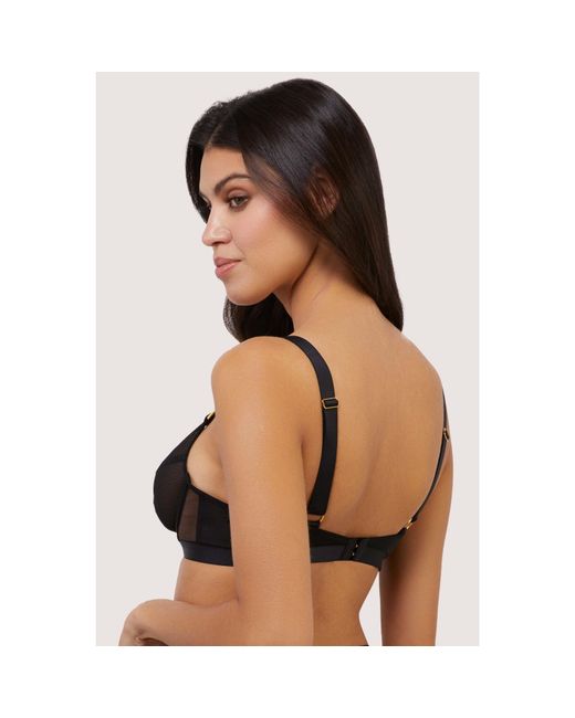 Playful Promises Black Holl& Strappy Fishnet + Mesh Plunge Bra
