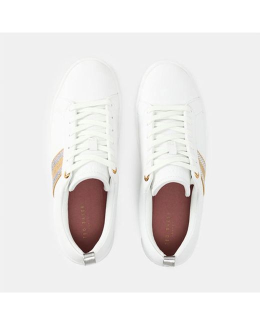 Ted Baker White Lace-Up Leather Webbing Trainers