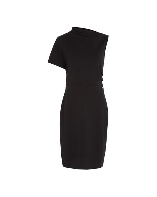 Calvin Klein Black Scuba Crepe Asymmetric Dress