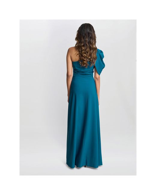 Gina Bacconi Blue Tori One Shoulder Crepe Maxi Dress