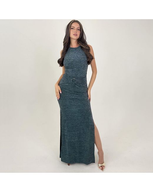 AX Paris Blue Sparkle O-Ring Detail Bodycon Midi Dress