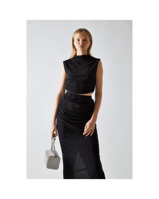 Glamorous Black Glitter High-Neck Crop-Top