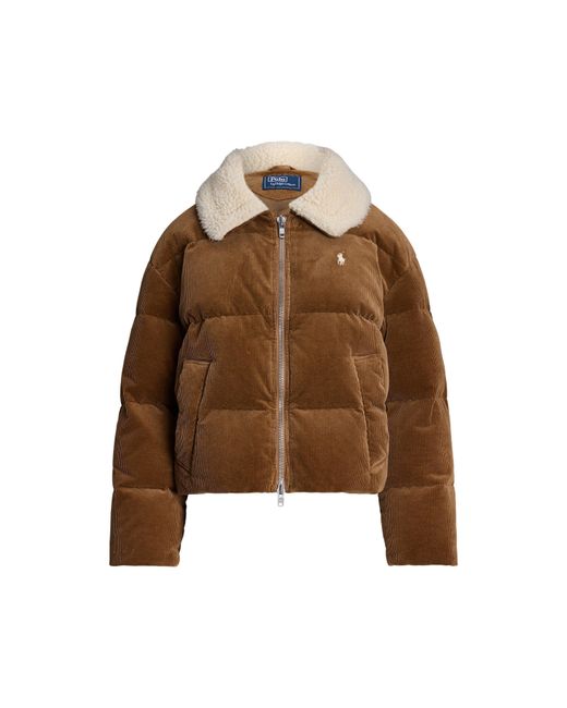 Polo Ralph Lauren Brown Quilted Corduroy Down Long Sleeve Short Puffer Jacket