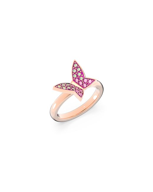 Swarovski Pink Lilia Ring, Set (3) Butterfly, Rose-Tone Plated
