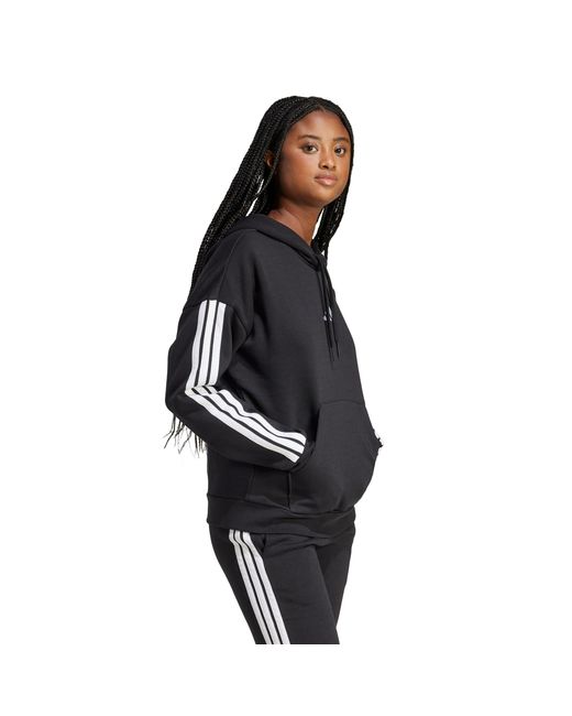 Adidas Black Essentials 3-Stripes Fleece Hoodie