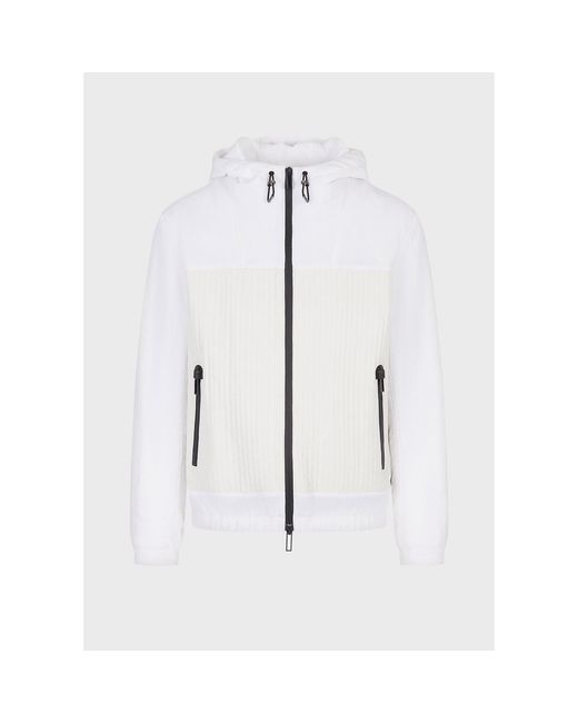Emporio Armani White Nappa Leather Hooded Jacket for men