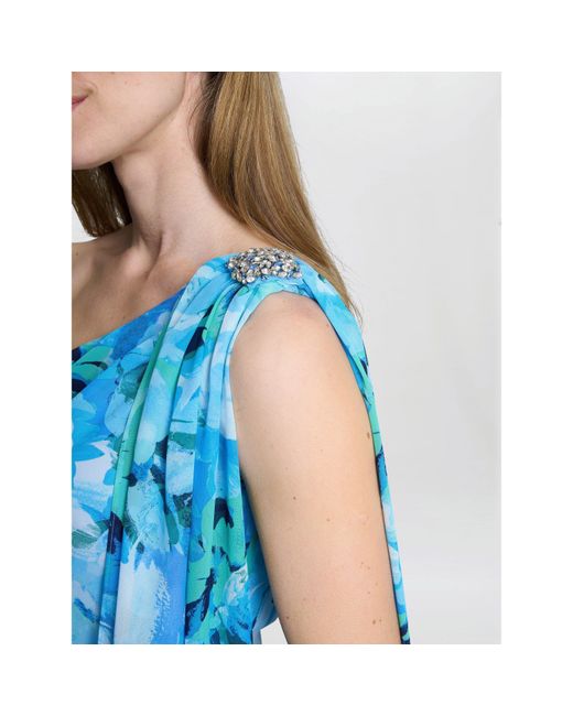 Gina Bacconi Blue Amelie Printed Chiffon Maxi Dress