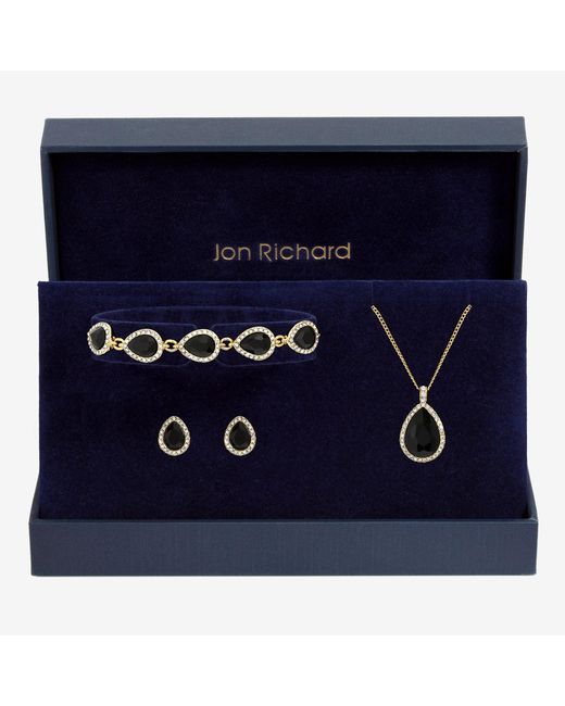 Jon Richard Blue Plated And Jet Pear Drop Trio Set