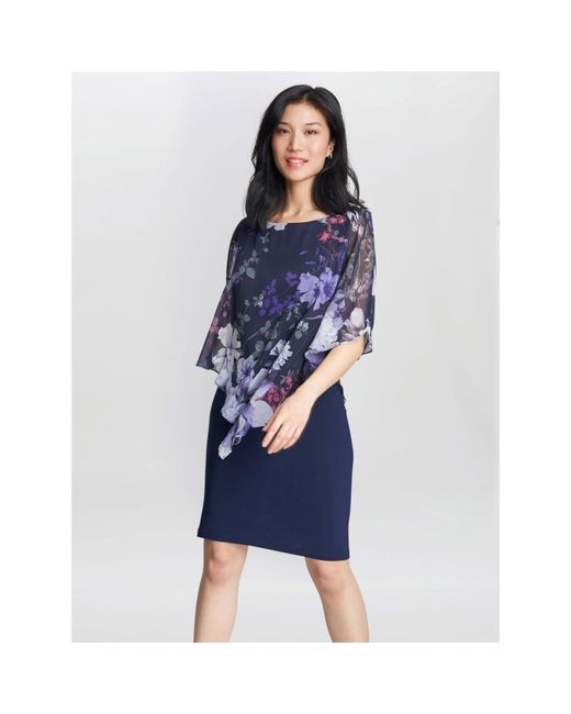 Gina Bacconi Blue Estelle Printed Embellished Dress