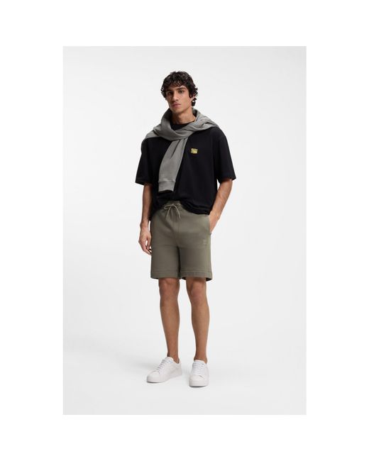 Boss Green Mid-Length Elasticated Drawstring Fleece Shorts for men