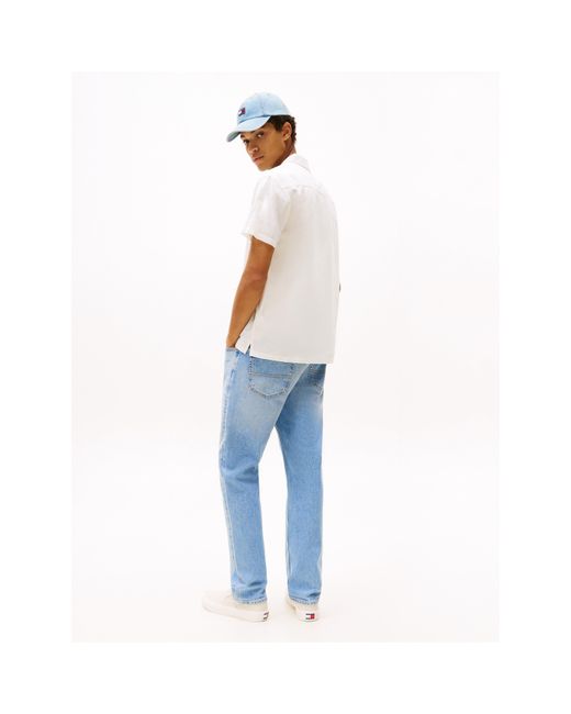Tommy Hilfiger White Linen Blend Short-Sleeve Plain Shirt for men