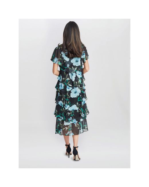 Gina Bacconi Blue Frances Printed Midi Tiered Dress