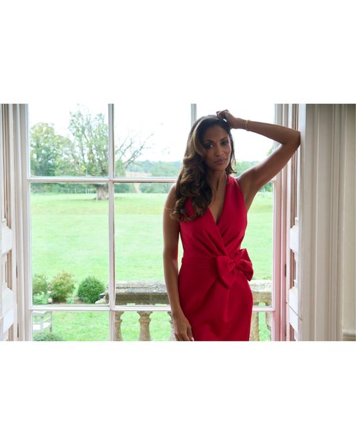 Gina Bacconi Red Elliana Bow Detail Midi Dress