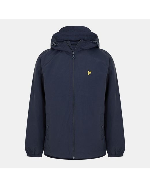 Lyle & Scott Blue Zip Through Cotton Wind Resistant Long Sleeve Hooded Rain Anorak for men