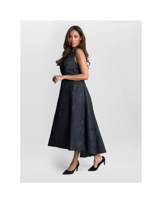 Gina Bacconi Blue Sandie Jacquard Fit And Flare Dress
