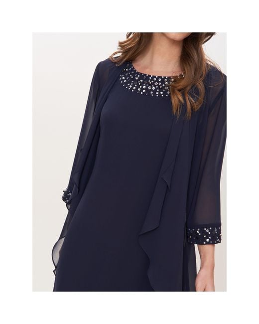 Gina Bacconi Blue Joseline Short Chiffon Jacket Dress With Beaded Neckline