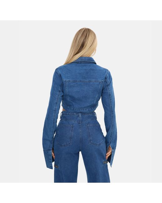 I Saw It First Blue Cropped Long Sleeve Denim Jacket