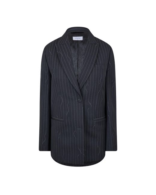 Off-White c/o Virgil Abloh Blue Wool-Mix Structured Raw-Edge Suit Jacket