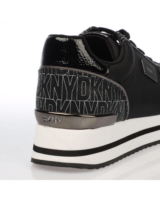 DKNY Black Davie Lace Up Wedge Trainers