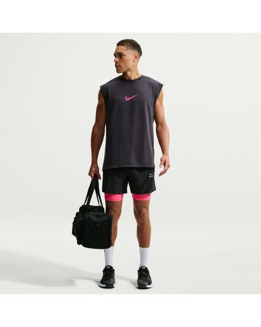 Nike Blue Pro Dri-Fit Crew-Neck Sleeveless Slim-Fit Vest for men