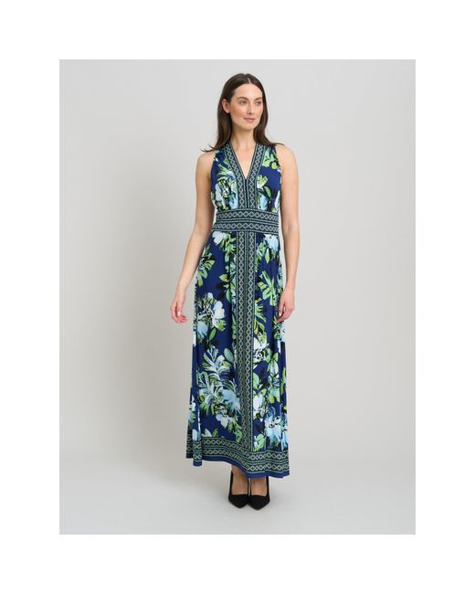 Gina Bacconi Blue Marisa V-Neck Sleeveless Maxi Dress