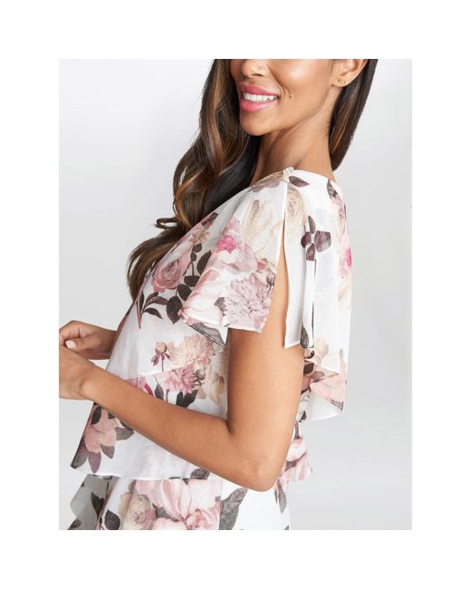 Gina Bacconi White Alice Midi Printed Tiered Dress