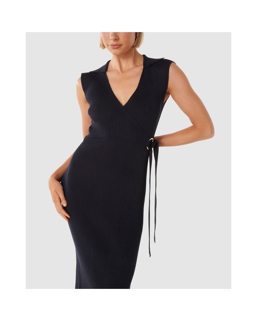 Forever New Blue Liv Sleeveless Collar Wrap Knit Dress