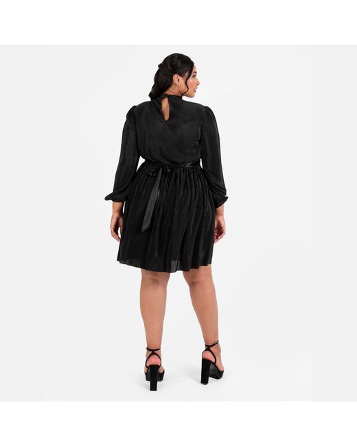 Lovedrobe Black Plisse High Neck Maxi Sleeve Mini Dress